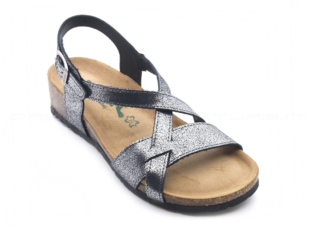 BioNatura sandali zeppa media glitter nero | Grimandi calzature shop